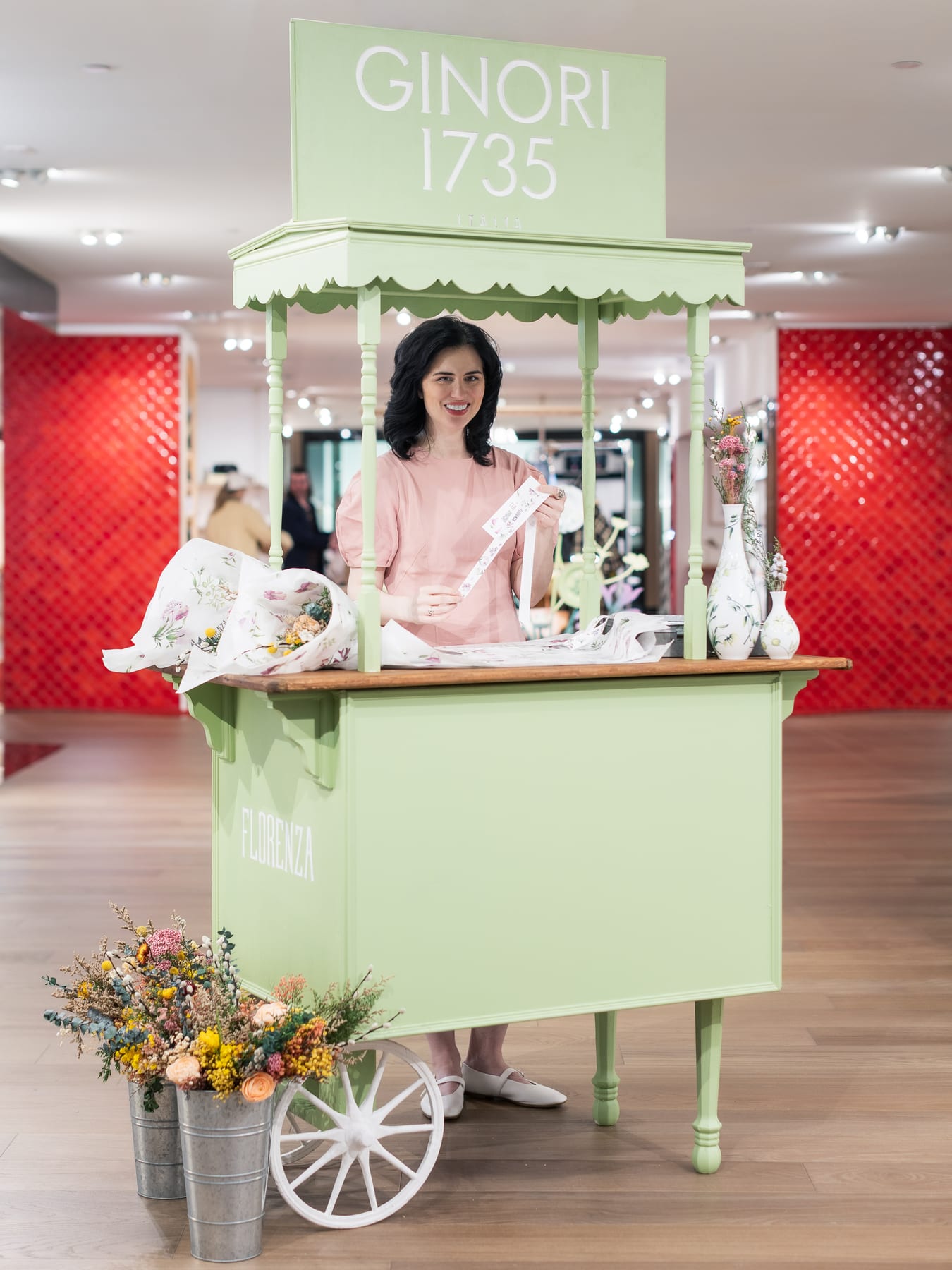 Attended Florenza flower cart for Ginori 1735 at Bloomingdale's